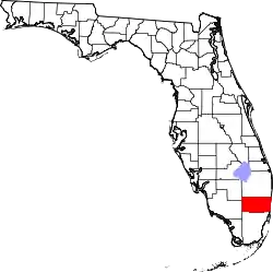 A state map highlighting Broward County in the southern part of the state. It is medium in size and shaped like a rectangle.