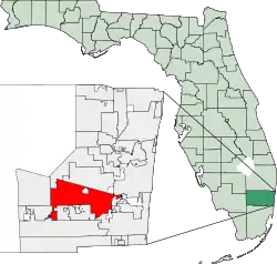 Location of Davie within eastern (incorporated) part of Broward County, Florida