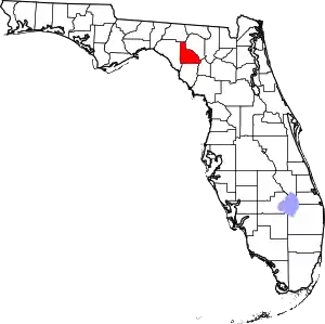 Map of Florida highlighting Lafayette County