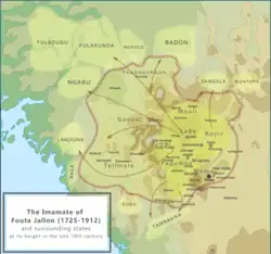 Map of the Imamate of Futa Jallon and its tributaries at its height