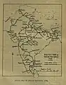 The hand drawn sketch map of Indian rail network in 1882. The dotted lines are used to depict the routes under construction while the continuous lines show the routes in operation