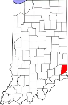 Map of Indiana highlighting Dearborn County