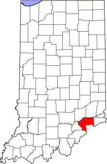 Map of Indiana highlighting Jefferson County