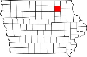 Map of Iowa highlighting Chickasaw County