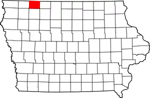 Map of Iowa highlighting Dickinson County