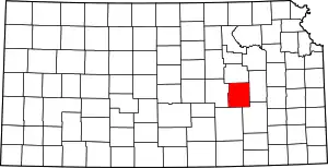 Map of Kansas highlighting Chase County