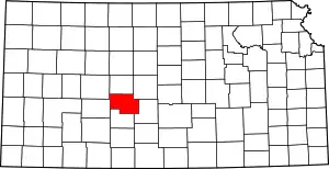 Map of Kansas highlighting Pawnee County