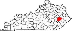 Map of Kentucky highlighting Breathitt County