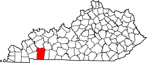 Map of Kentucky highlighting Christian County