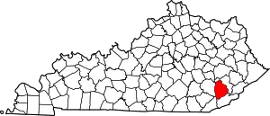 Map of Kentucky highlighting Leslie County