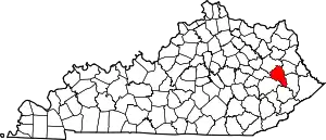 Map of Kentucky highlighting Magoffin County