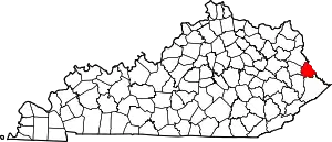 Map of Kentucky highlighting Martin County