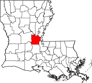 Map of Louisiana highlighting Avoyelles Parish