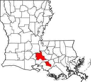 State map highlighting St. Martin Parish