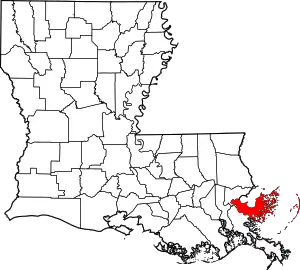 State map highlighting St. Bernard Parish