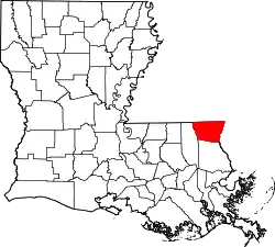 State map highlighting Washington Parish