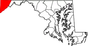 Map of Maryland highlighting Garrett County