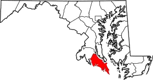 Map of Maryland highlighting St. Mary's County