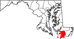 Map of Maryland highlighting Somerset County