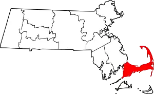 Map of Massachusetts highlighting Barnstable County