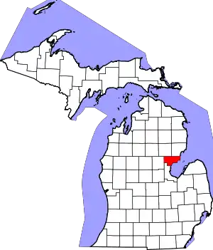 Map of Michigan highlighting Arenac County