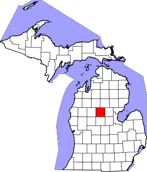 Map of Michigan highlighting Clare County