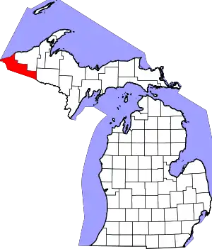 State map highlighting Gogebic County