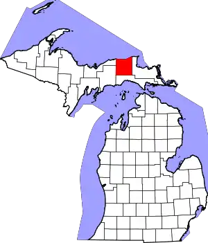 Map of Michigan highlighting Luce County