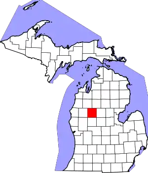 Map of Michigan highlighting Osceola County