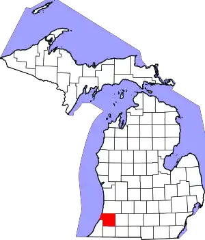 Map of Michigan highlighting Van Buren County