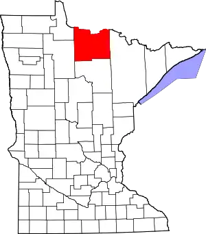 State map highlighting Koochiching County