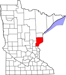 Map of Minnesota highlighting Pine County