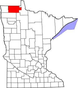 State map highlighting Roseau County