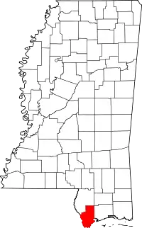 Map of Mississippi highlighting Hancock County