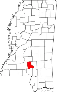 State map highlighting Jefferson Davis County