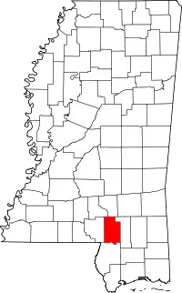 Map of Mississippi highlighting Lamar County