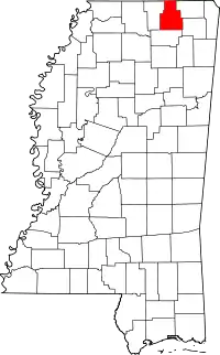 State map highlighting Tippah County