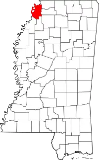 State map highlighting Tunica County