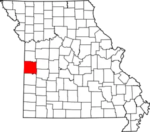 Map of Missouri highlighting Bates County