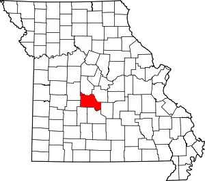 Map of Missouri highlighting Camden County