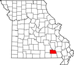 Map of Missouri highlighting Carter County