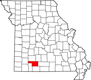 Map of Missouri highlighting Christian County