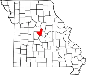 Map of Missouri highlighting Moniteau County