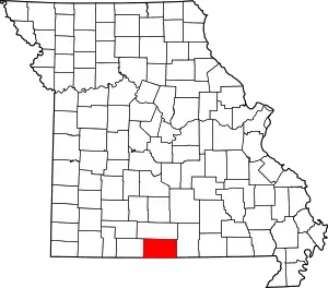 Map of Missouri highlighting Ozark County