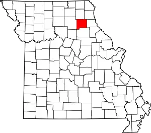 Map of Missouri highlighting Shelby County