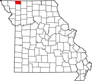 Map of Missouri highlighting Worth County