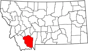 Map of Montana highlighting Madison County