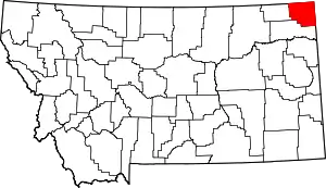 Map of Montana highlighting Sheridan County