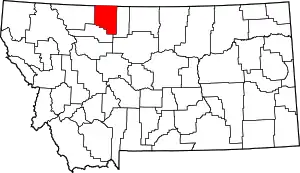 State map highlighting Toole County