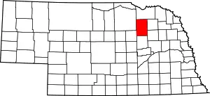 Map of Nebraska highlighting Antelope County